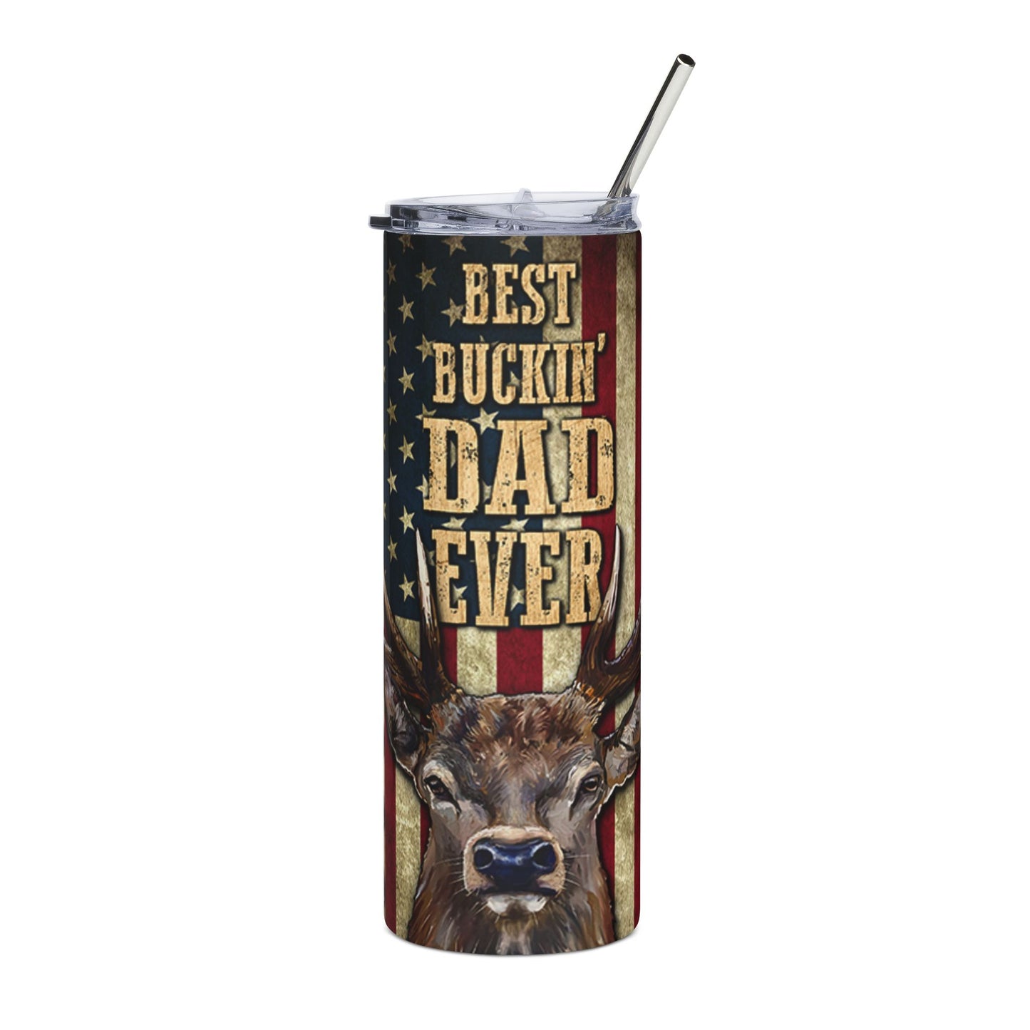 Best Buckin' Dad Ever Stainless Steel Tumbler — 20oz Patriotic Deer Dad Gift