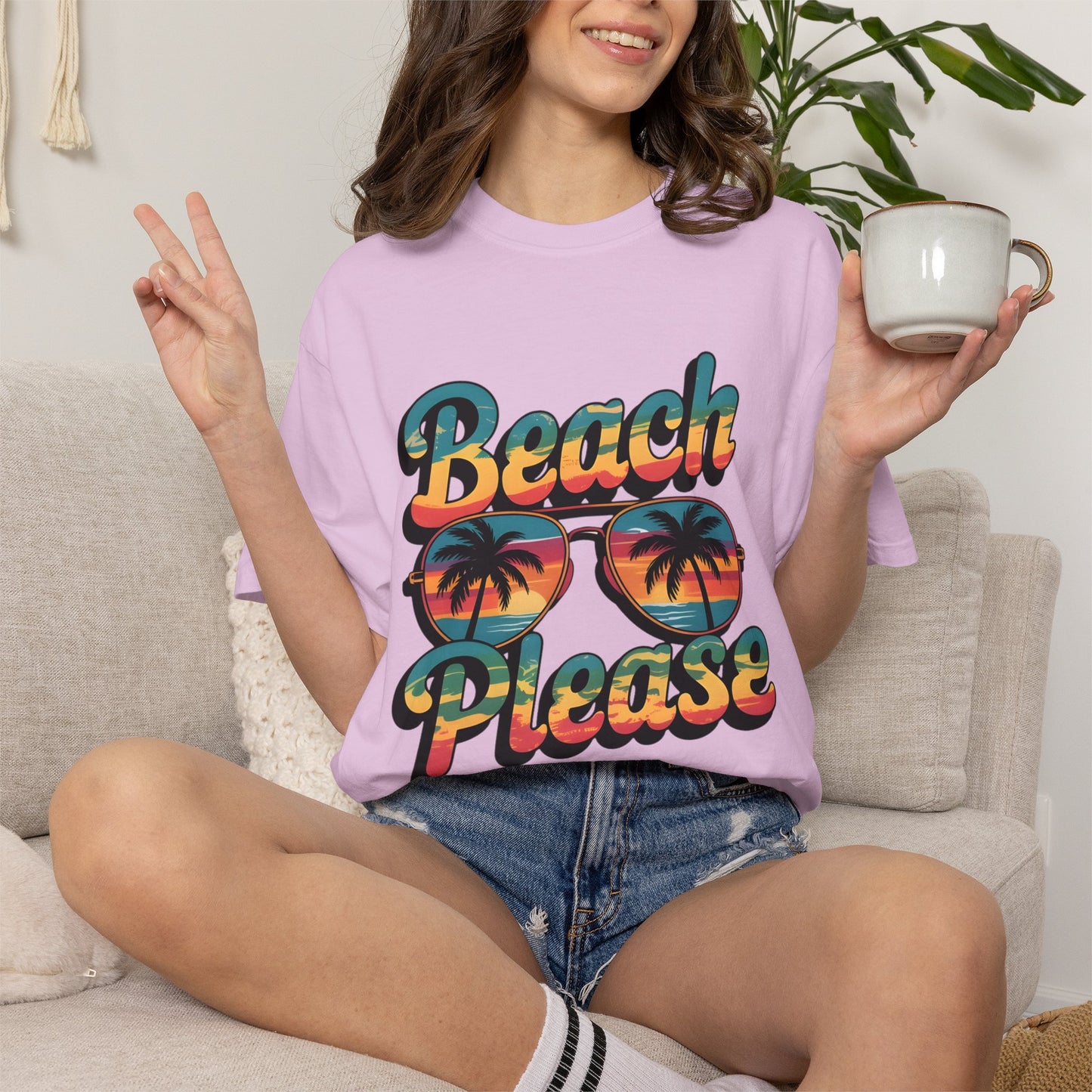 Beach Please T-Shirt — Retro Palm Sunglasses Summer Tee