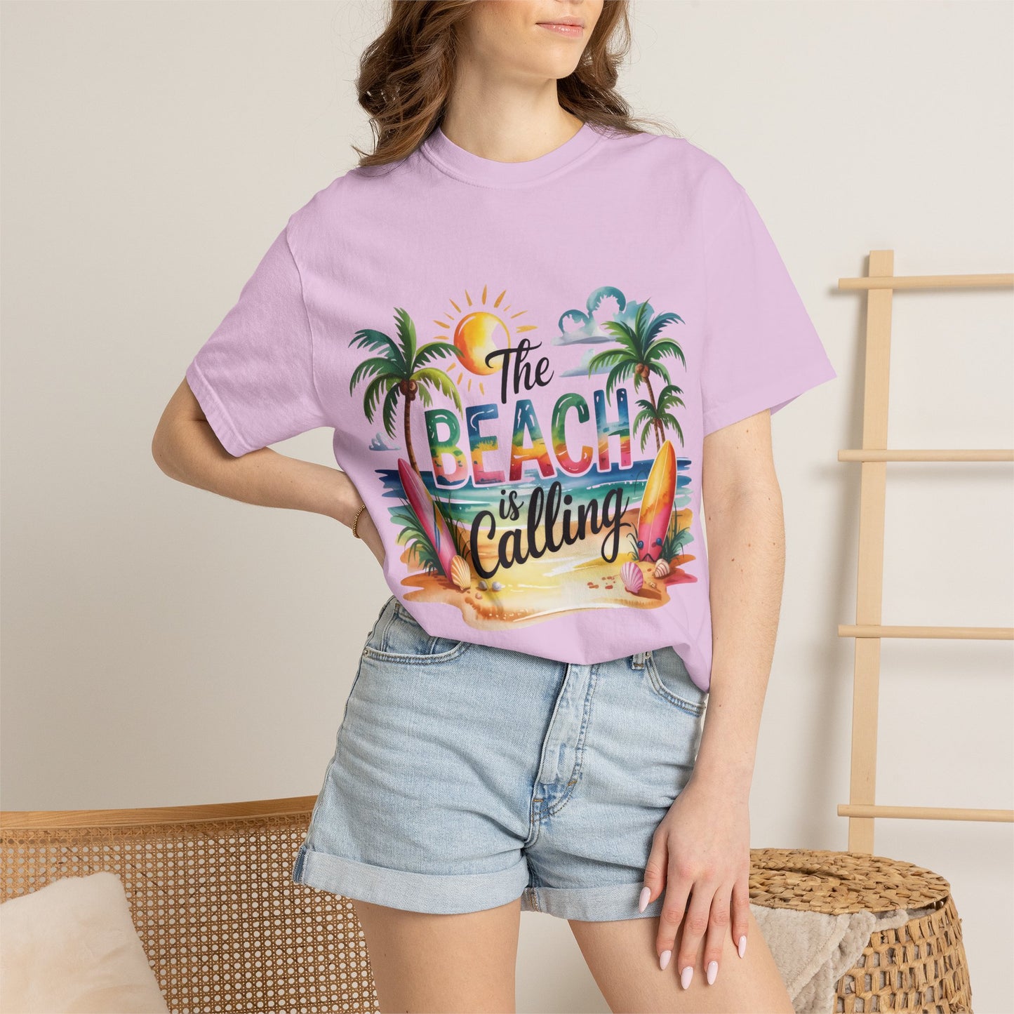 Beach T-Shirt — "The Beach Is Calling" Tropical Surf Graphic Tee