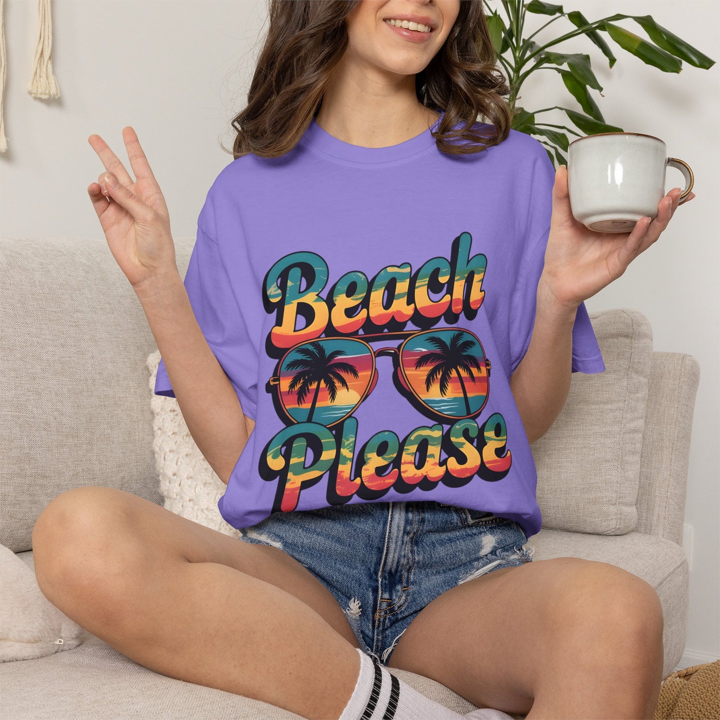 Beach Please T-Shirt — Retro Palm Sunglasses Summer Tee