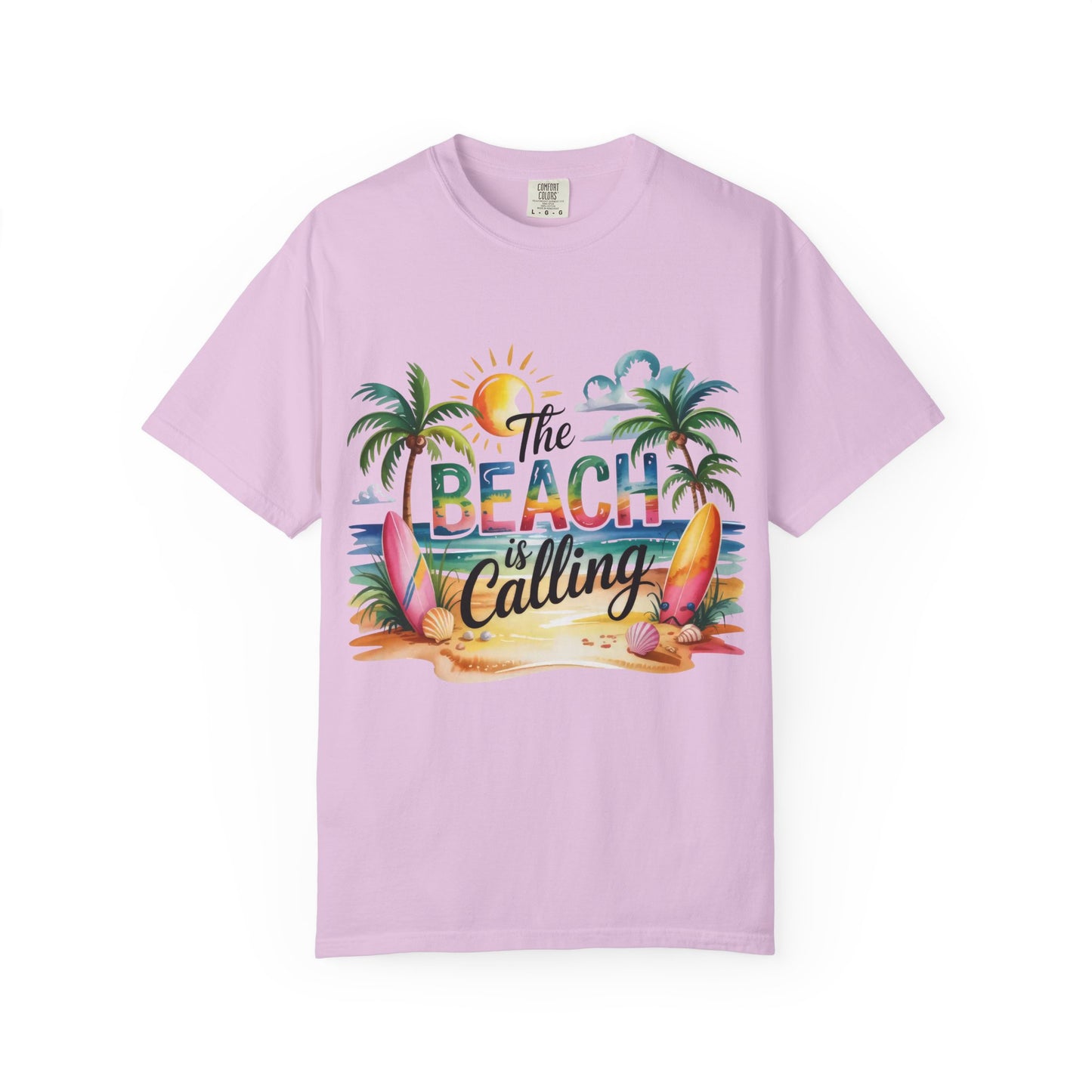 Beach T-Shirt — "The Beach Is Calling" Tropical Surf Graphic Tee