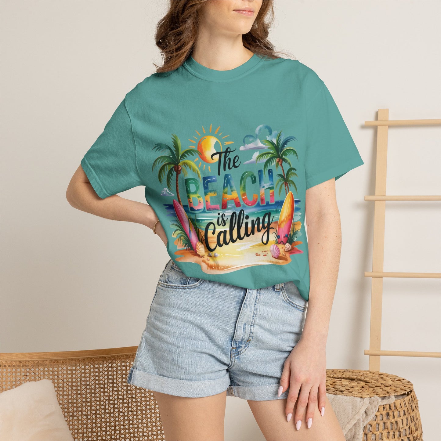 Beach T-Shirt — "The Beach Is Calling" Tropical Surf Graphic Tee