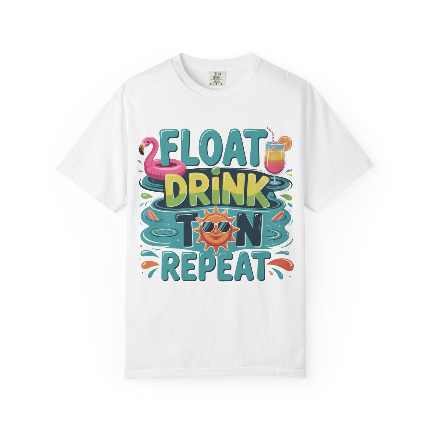 Float Drink Tan Repeat T-Shirt — Summer Pool Party Graphic Tee