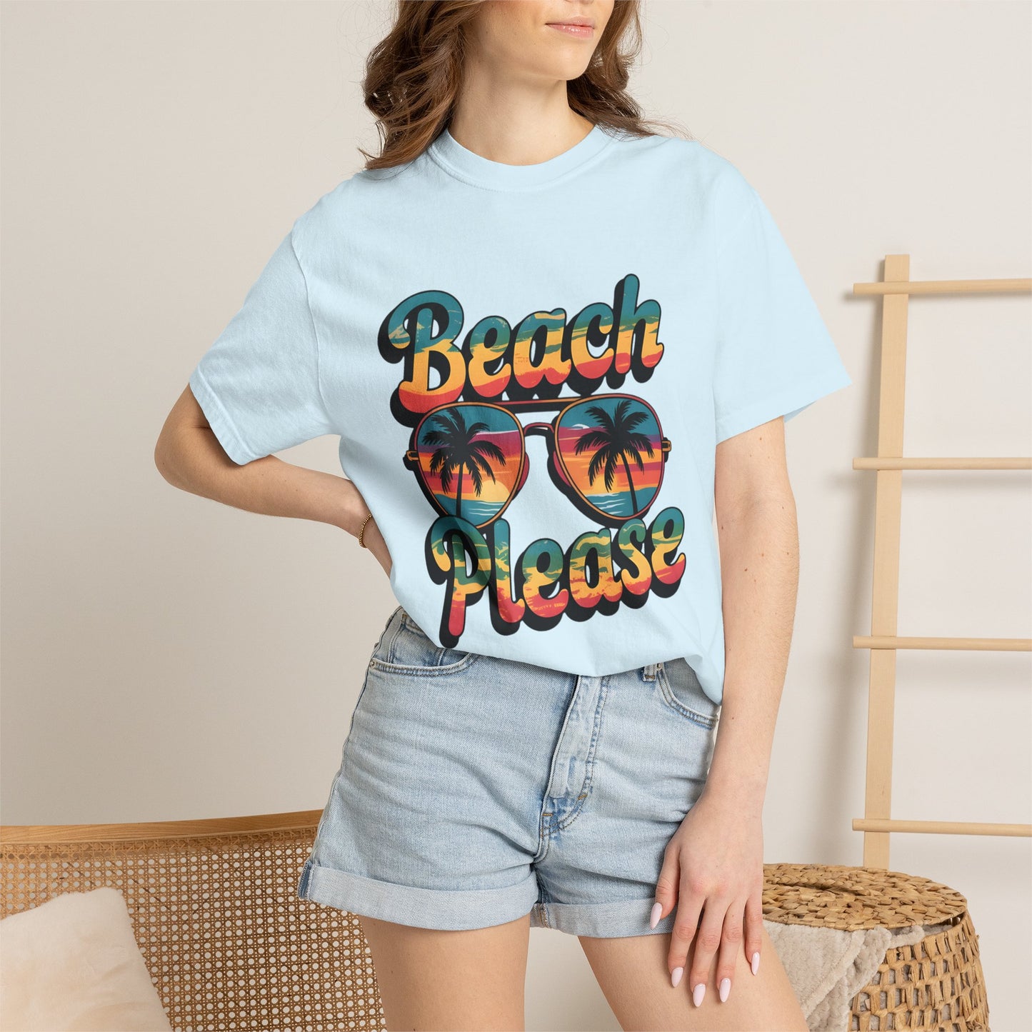 Beach Please T-Shirt — Retro Palm Sunglasses Summer Tee