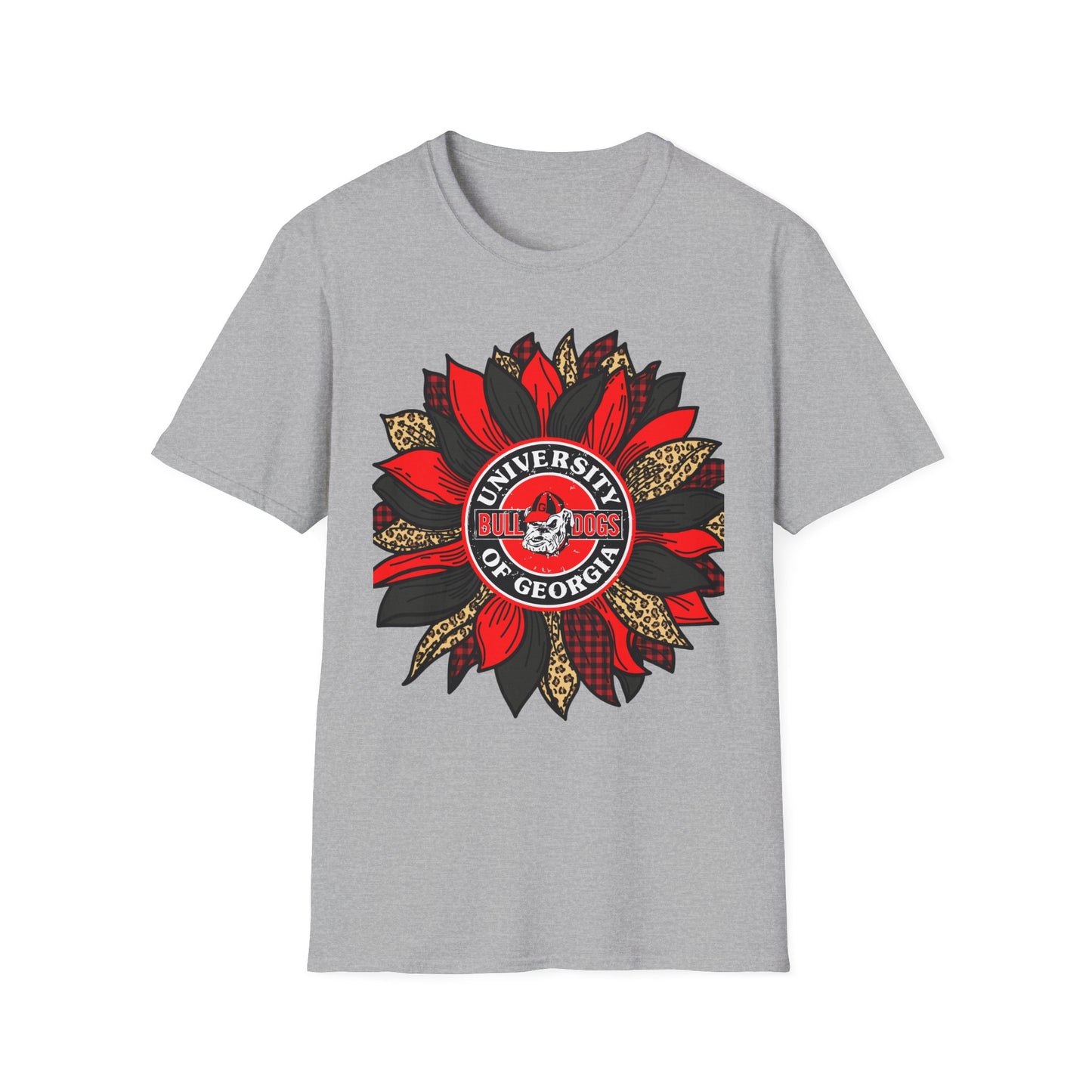 University of Georgia Sunflower Tee — Red & Leopard Floral Fan Shirt