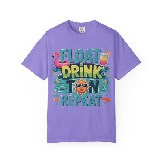 Float Drink Tan Repeat T-Shirt — Summer Pool Party Graphic Tee