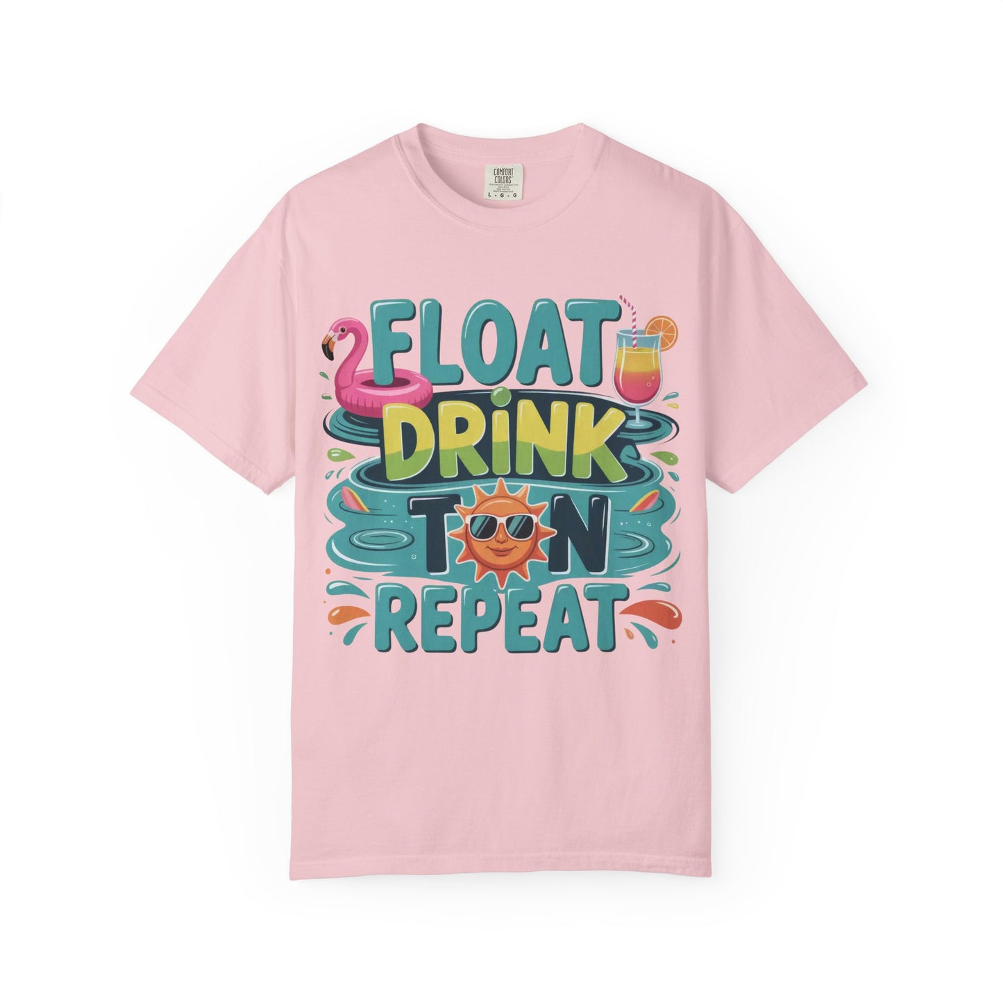 Float Drink Tan Repeat T-Shirt — Summer Pool Party Graphic Tee