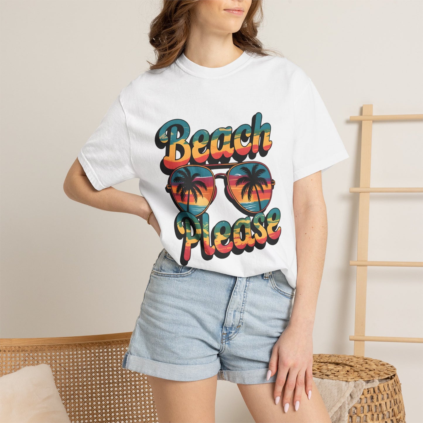 Beach Please T-Shirt — Retro Palm Sunglasses Summer Tee
