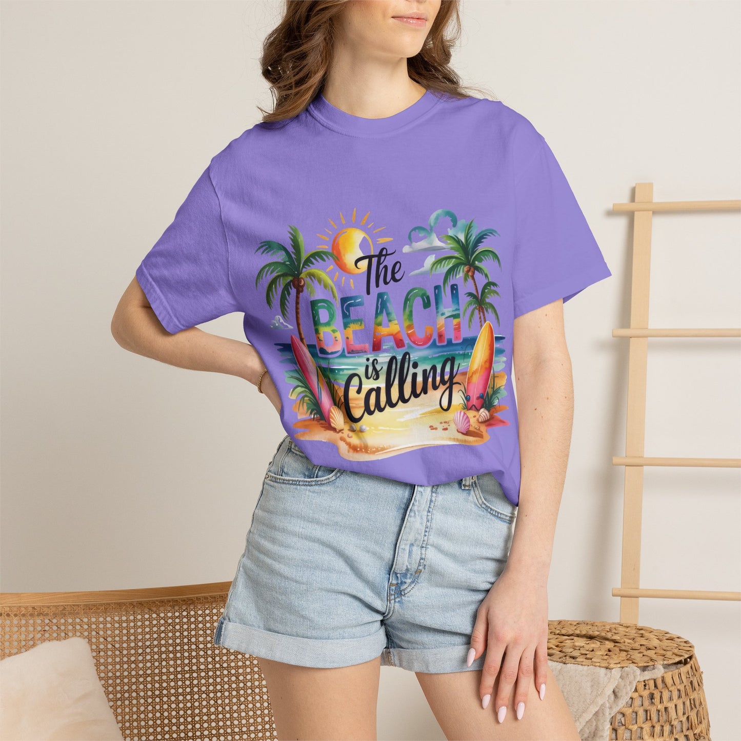 Beach T-Shirt — "The Beach Is Calling" Tropical Surf Graphic Tee
