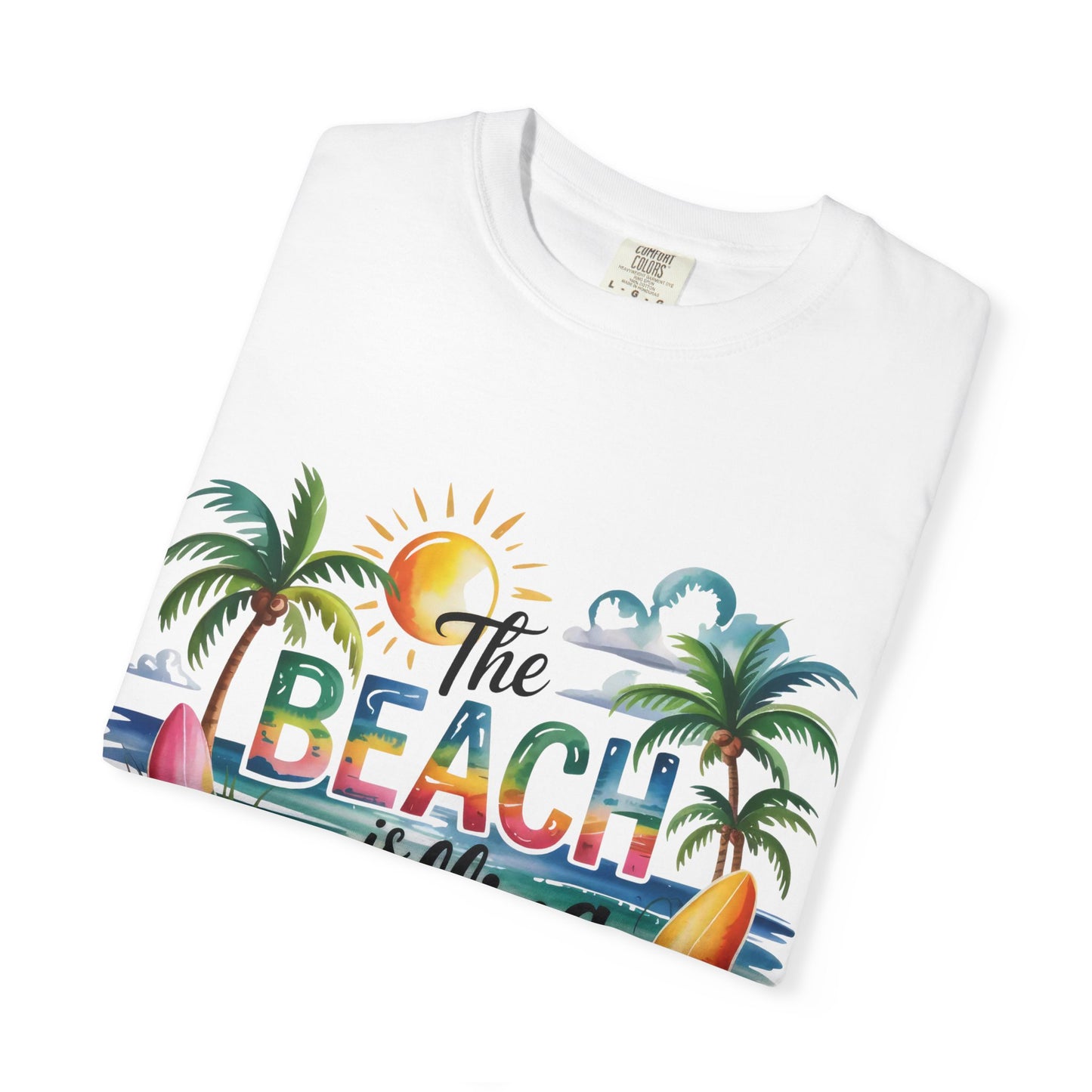 Beach T-Shirt — "The Beach Is Calling" Tropical Surf Graphic Tee