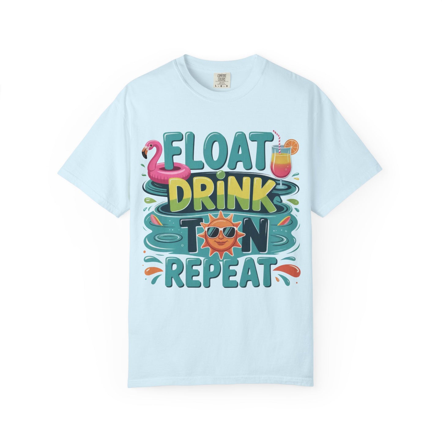 Float Drink Tan Repeat T-Shirt — Summer Pool Party Graphic Tee