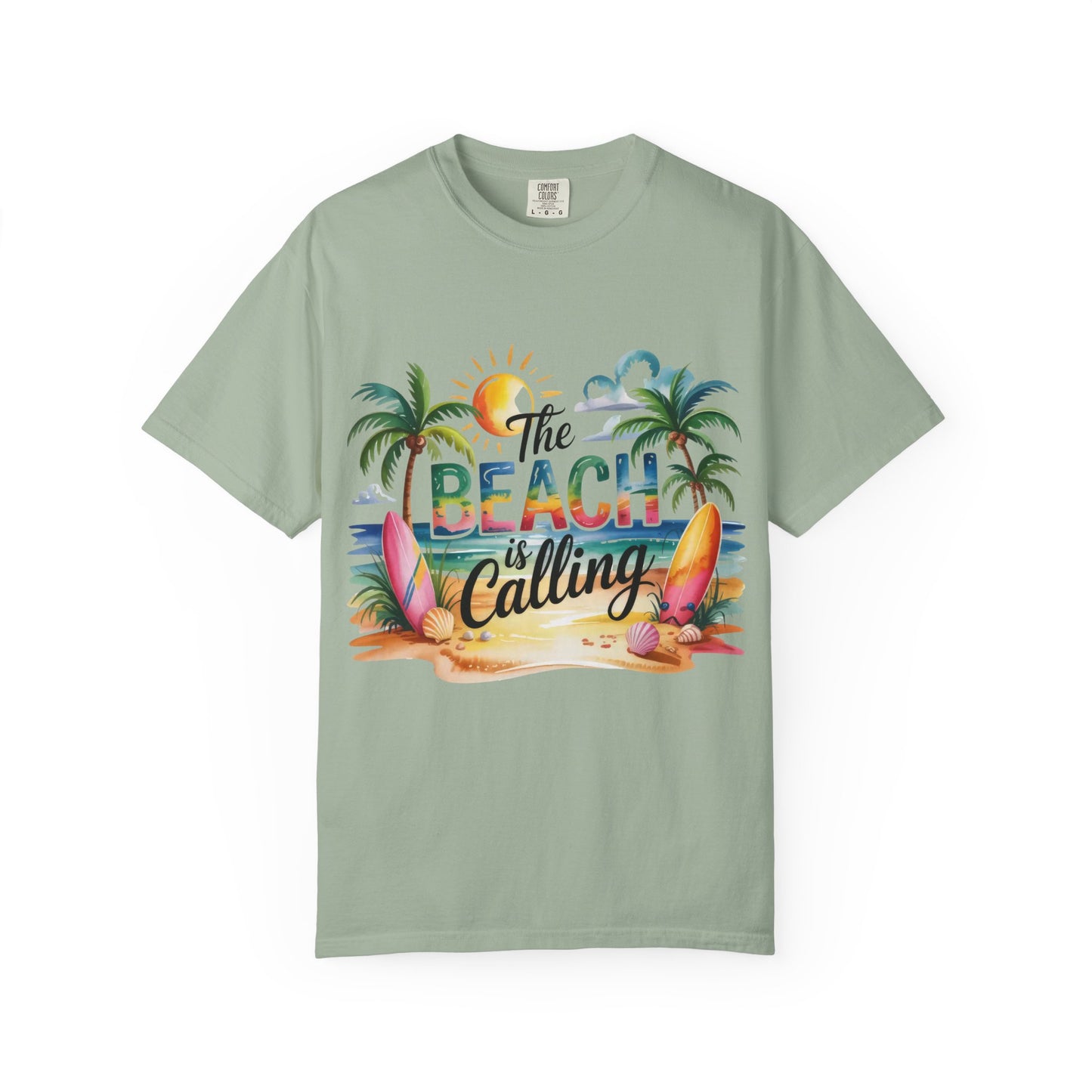 Beach T-Shirt — "The Beach Is Calling" Tropical Surf Graphic Tee