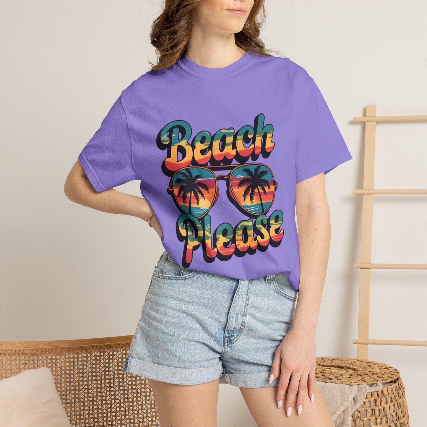 Beach Please T-Shirt — Retro Palm Sunglasses Summer Tee