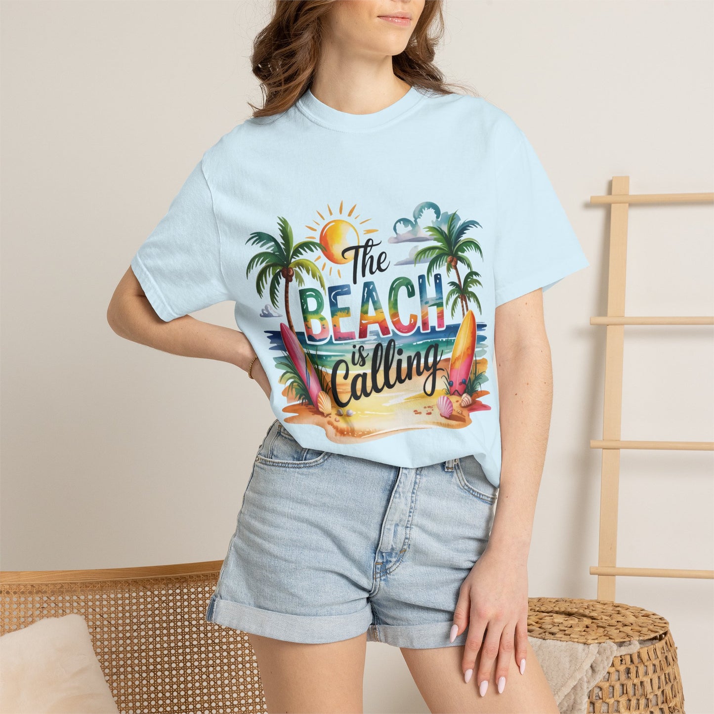 Beach T-Shirt — "The Beach Is Calling" Tropical Surf Graphic Tee