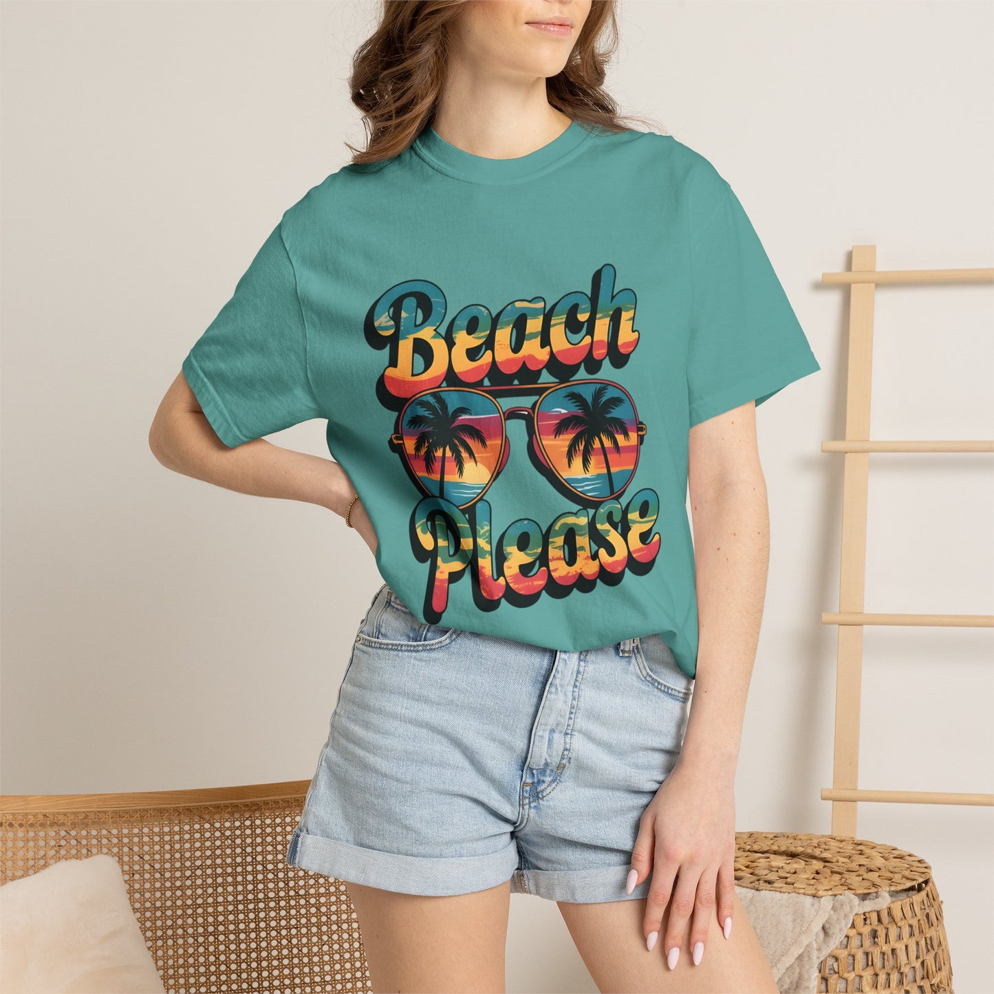 Beach Please T-Shirt — Retro Palm Sunglasses Summer Tee