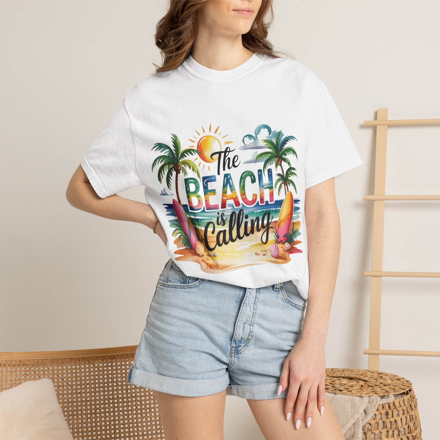 Beach T-Shirt — "The Beach Is Calling" Tropical Surf Graphic Tee