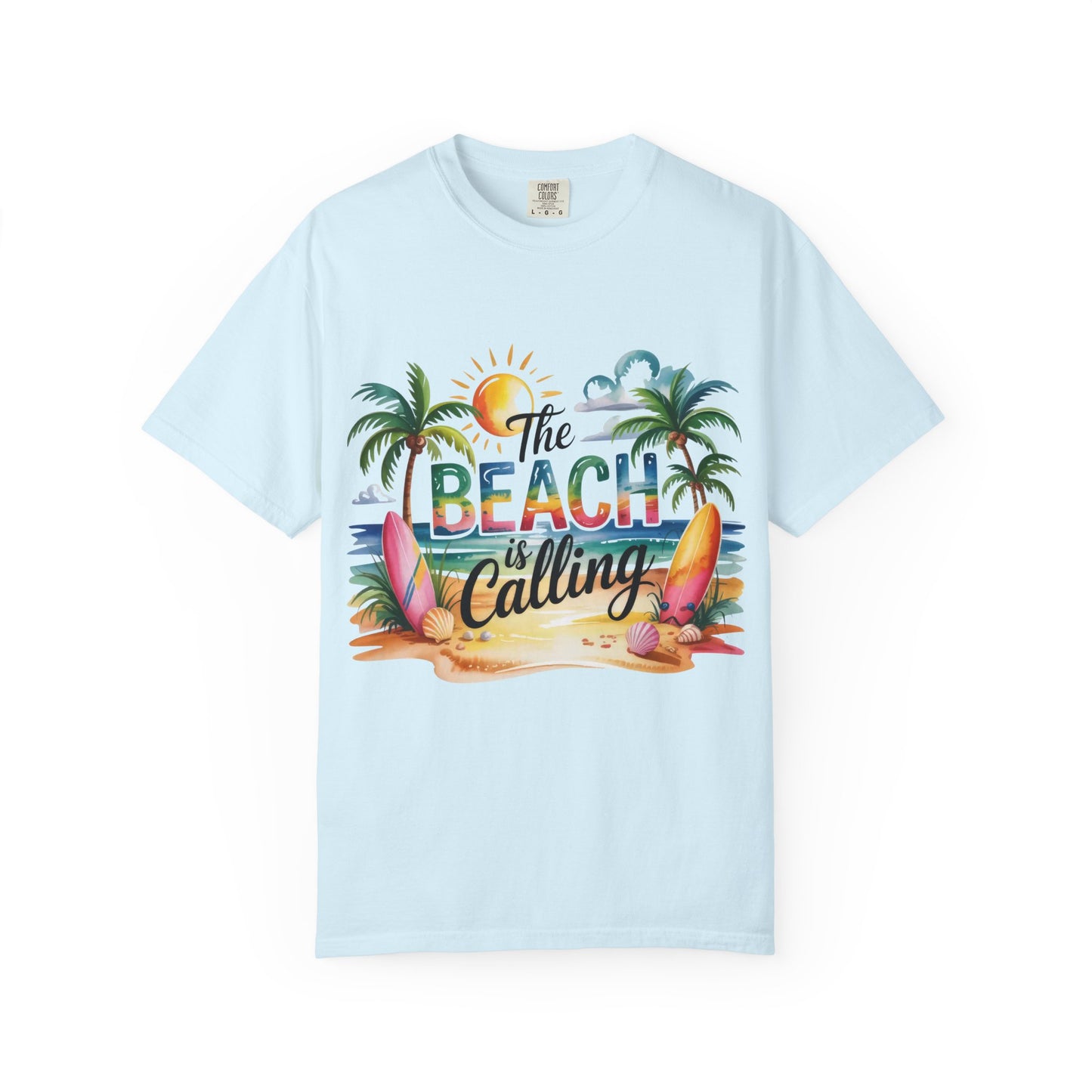 Beach T-Shirt — "The Beach Is Calling" Tropical Surf Graphic Tee