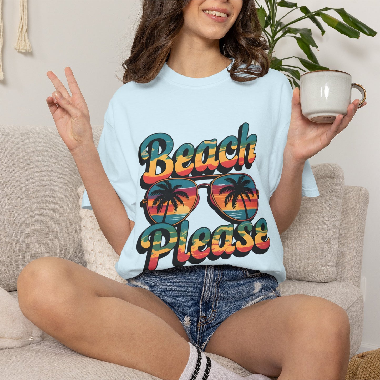 Beach Please T-Shirt — Retro Palm Sunglasses Summer Tee
