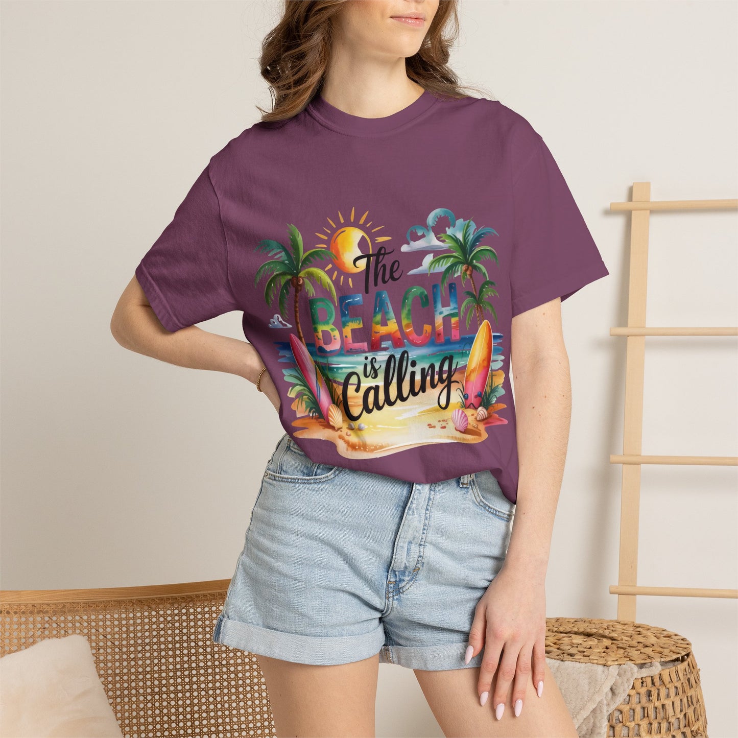 Beach T-Shirt — "The Beach Is Calling" Tropical Surf Graphic Tee