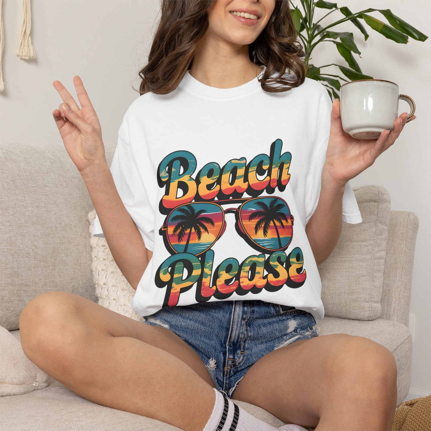 Beach Please T-Shirt — Retro Palm Sunglasses Summer Tee