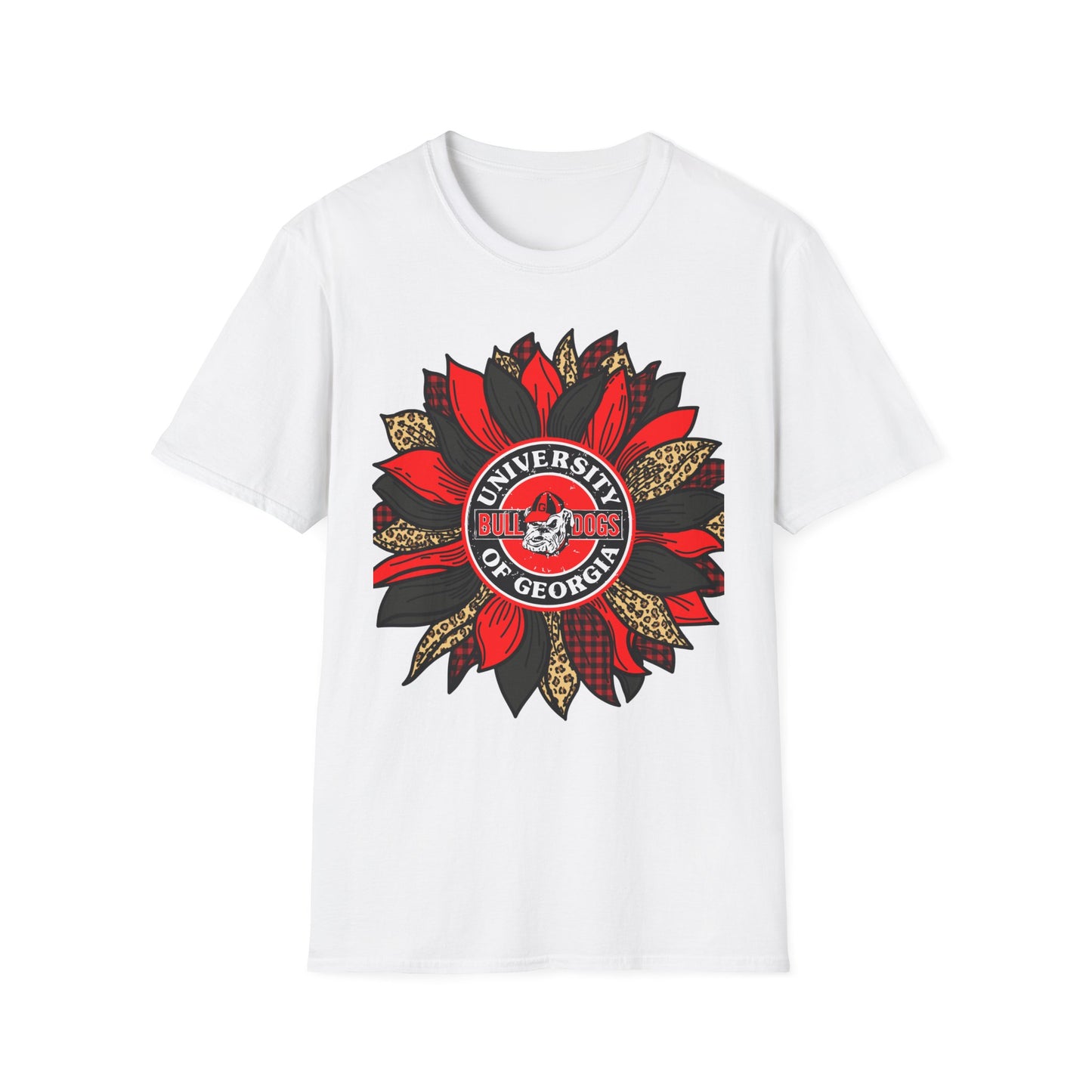 University of Georgia Sunflower Tee — Red & Leopard Floral Fan Shirt