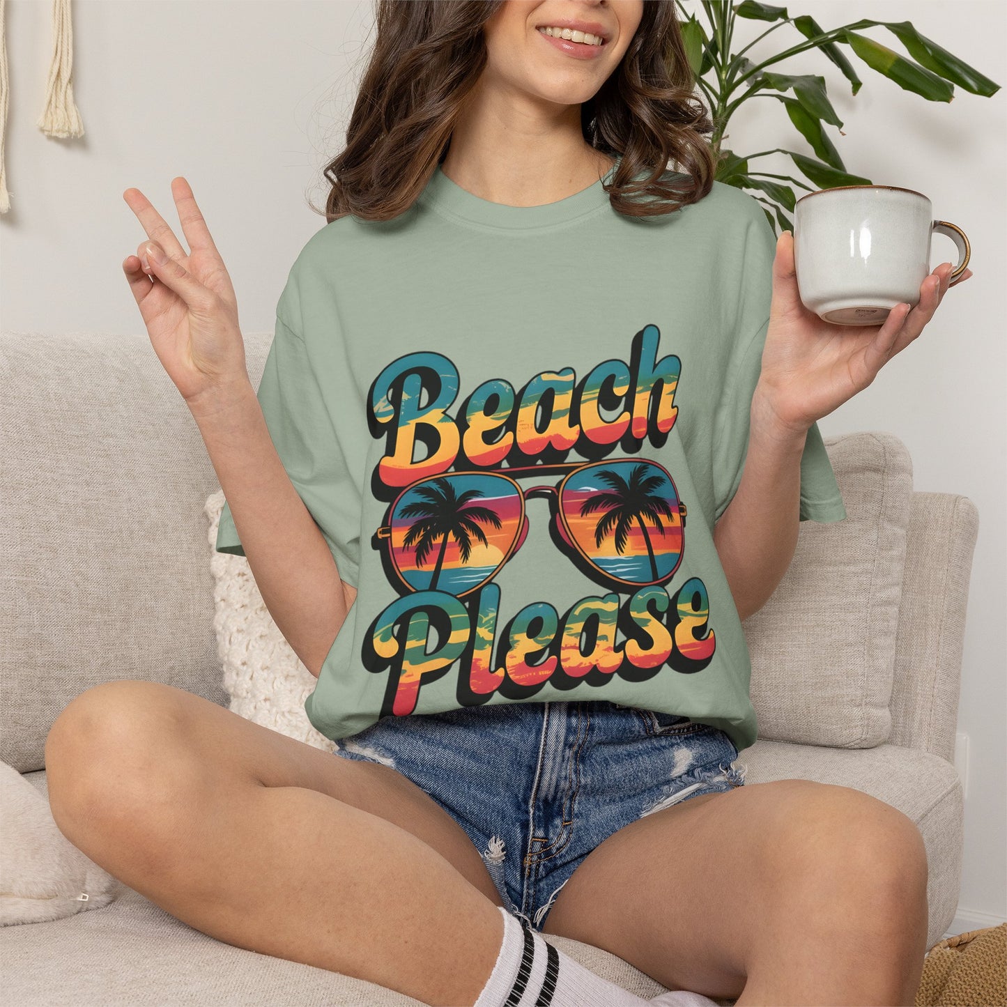 Beach Please T-Shirt — Retro Palm Sunglasses Summer Tee