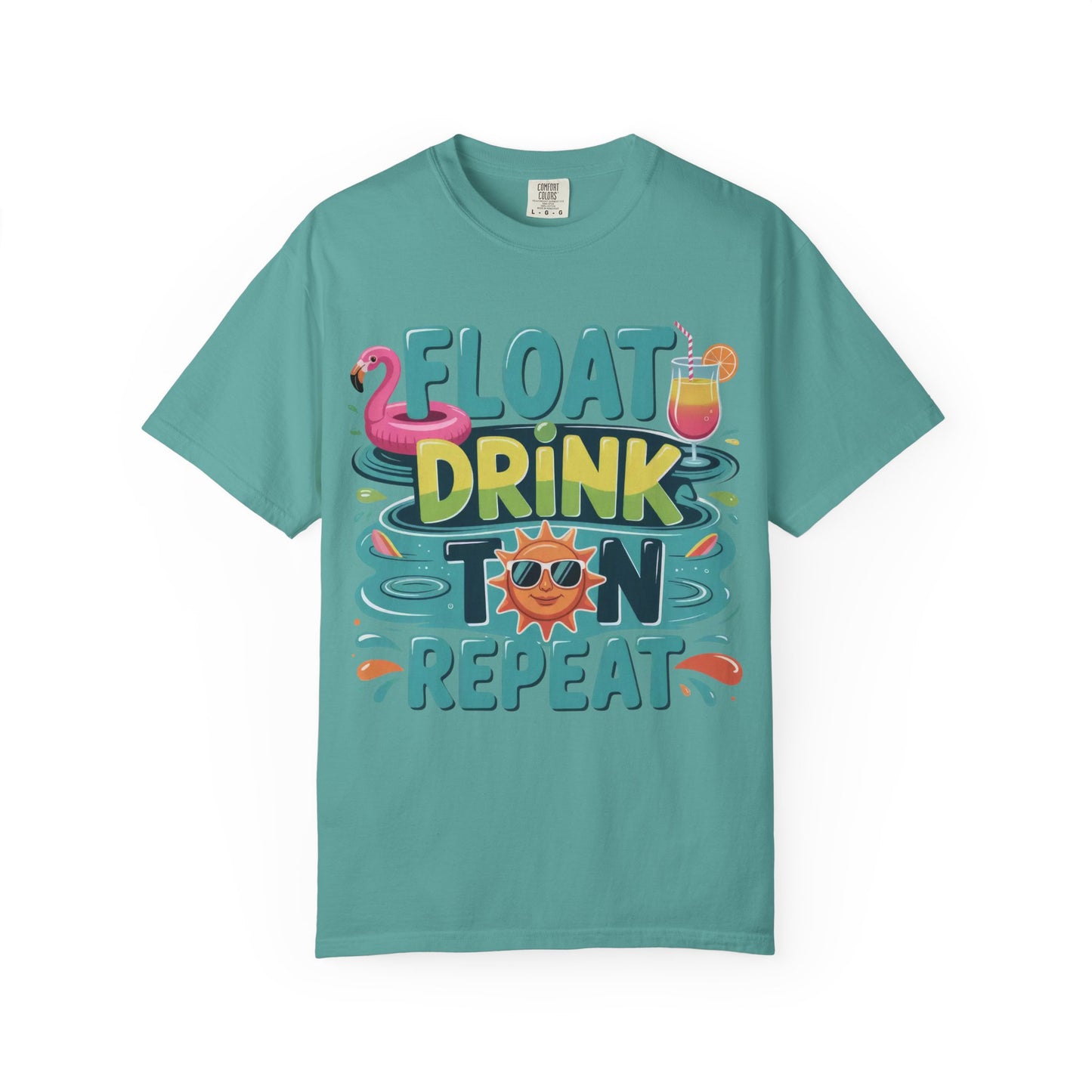 Float Drink Tan Repeat T-Shirt — Summer Pool Party Graphic Tee