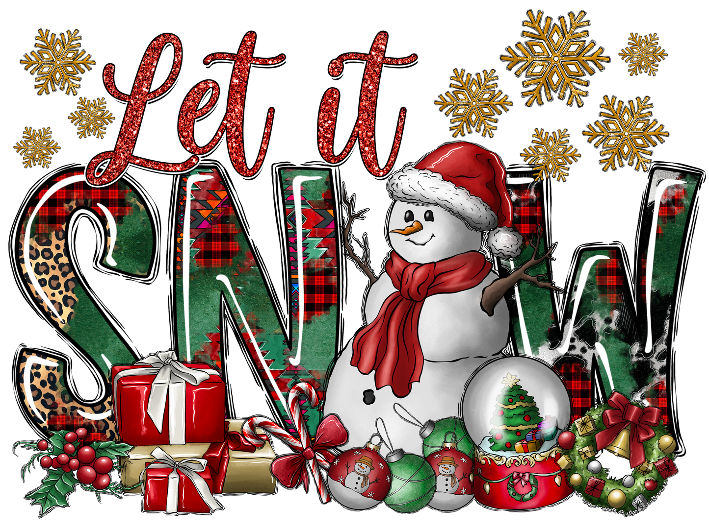 Let it Snow Kids Christmas Print with Snowman