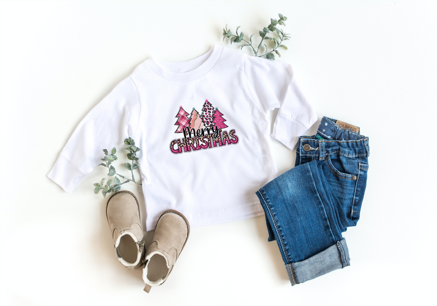 Merry Christmas Kids Print with Pink Trees