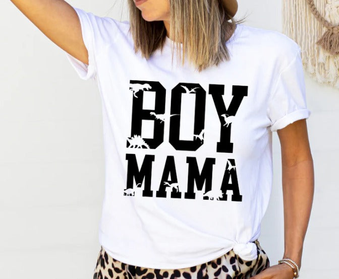 Boy Mama Black Print with Dinosaur Silhouettes