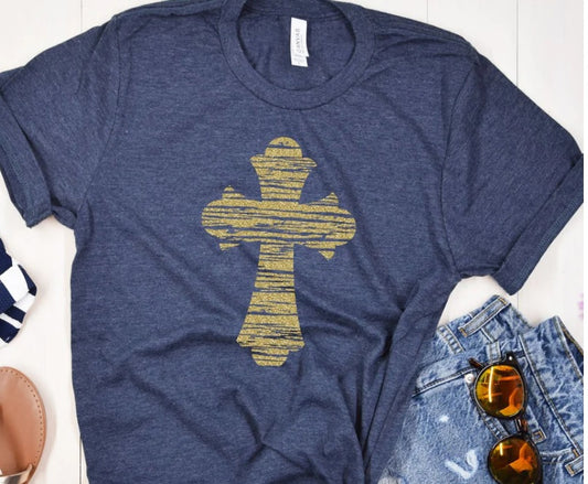 Cross Gold Destressed Shirt