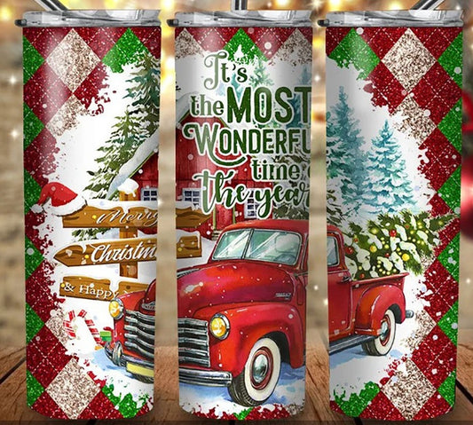 Most Wonderful Time of the Year Red Truck 20 oz. Tumbler