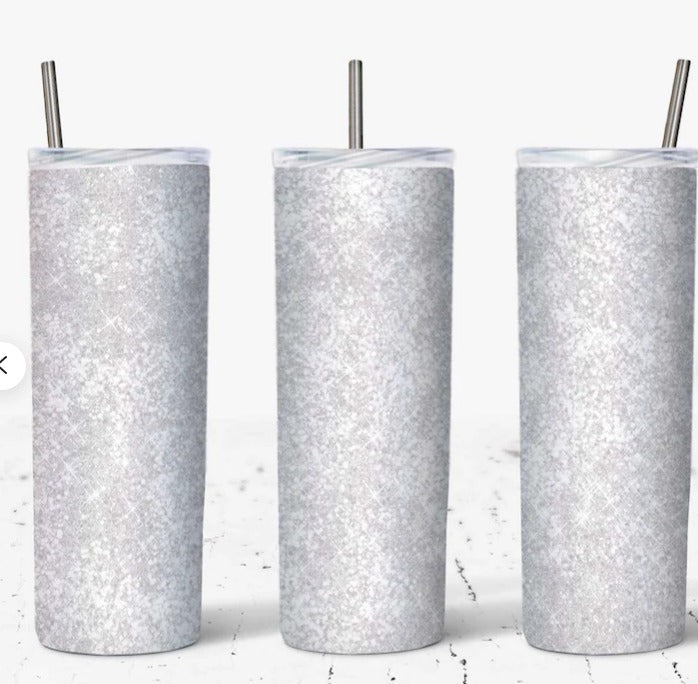 White and Silver Glitter 20 oz. Tumbler