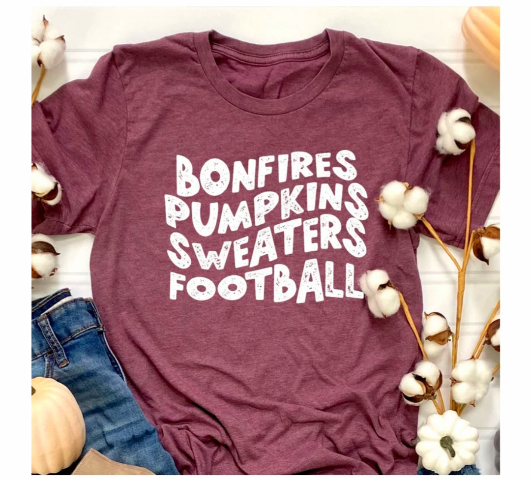 Bonfires, Pumpkins, Sweaters, Football White Print