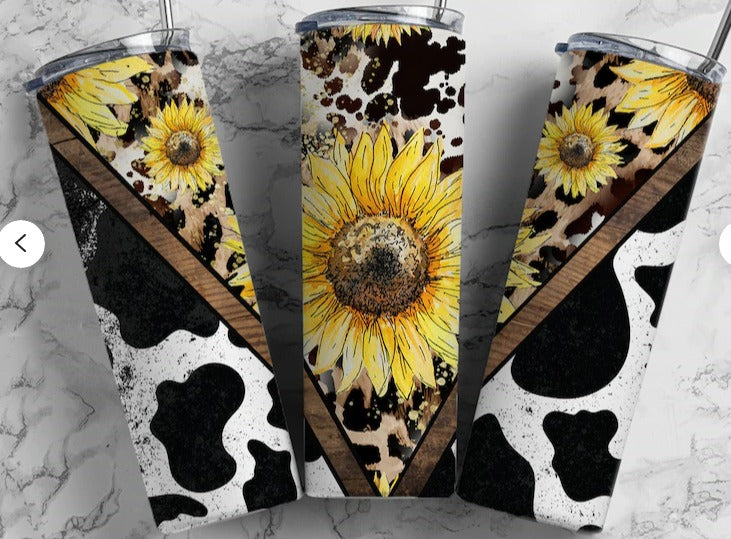 Sunflower Cowprint 20 oz. Tumbler