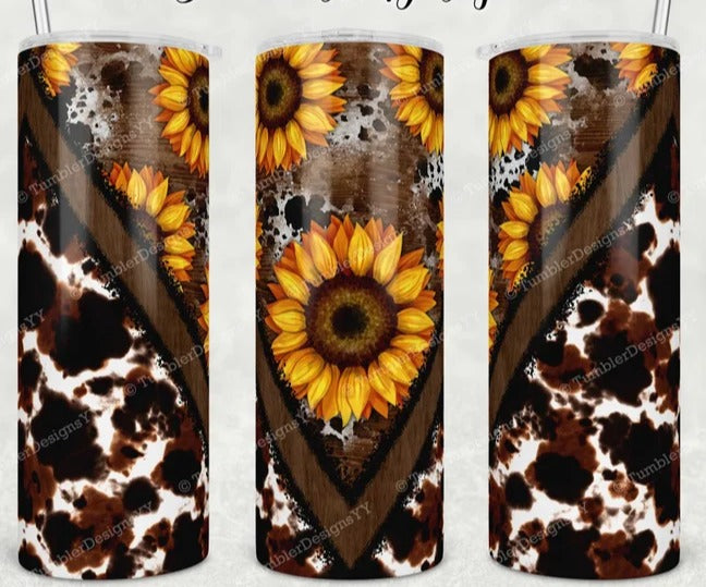 Brown Sunflower Cowprint 20 oz. Tumbler